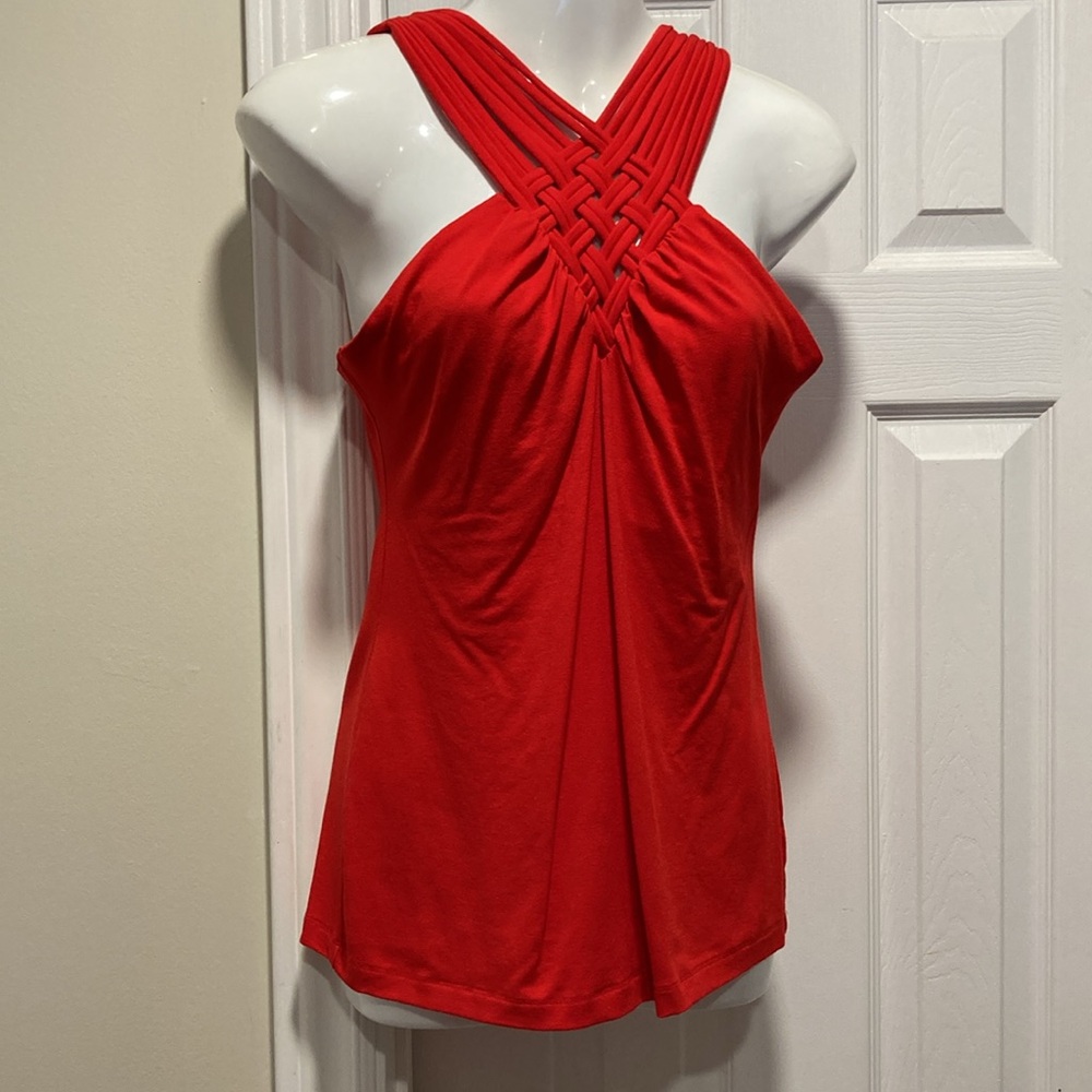 Caché Sleeveless Orange Lattice Halter Style Spaghetti Strap Top - Size M*